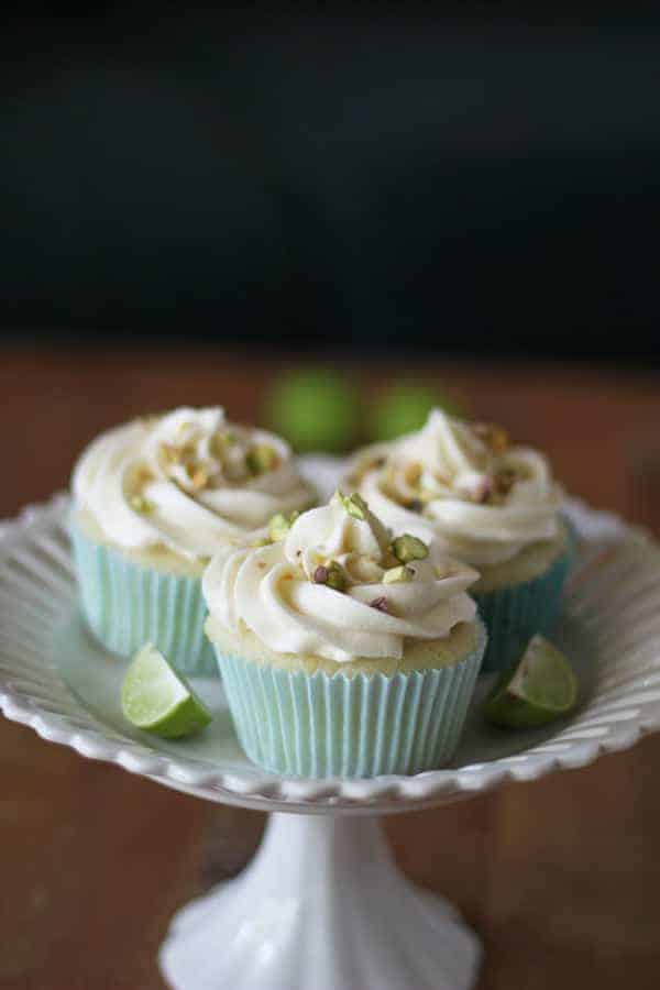 Key Lime Cupcakes with White Chocolate Frosting and Salted Pistachios