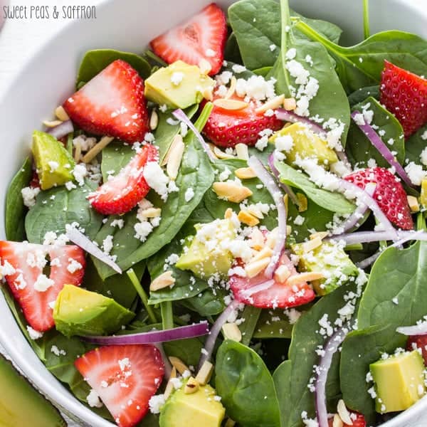 Strawberry Spinach Salad with Roasted Strawberry Vinaigrette