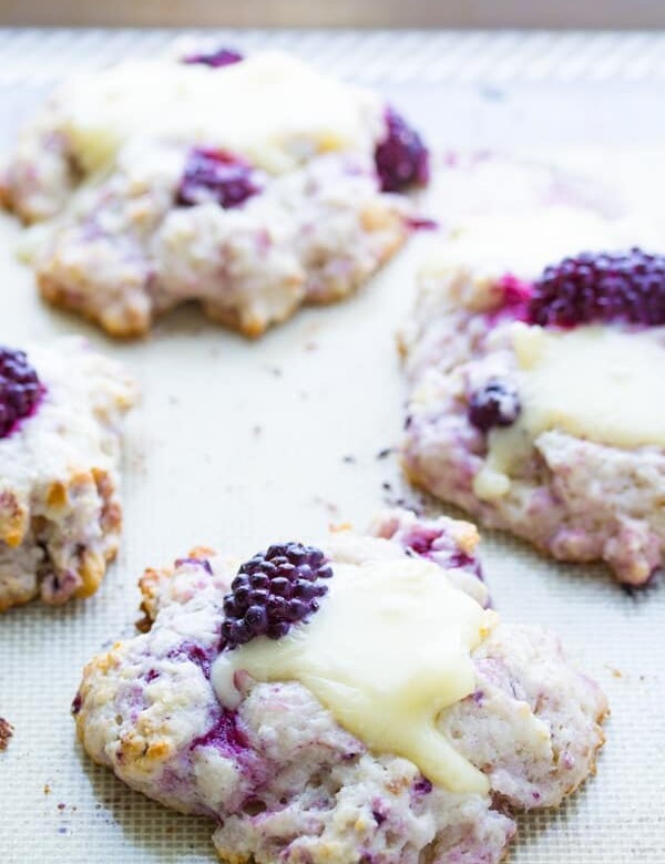 four blackberry scones with walnuts and brie