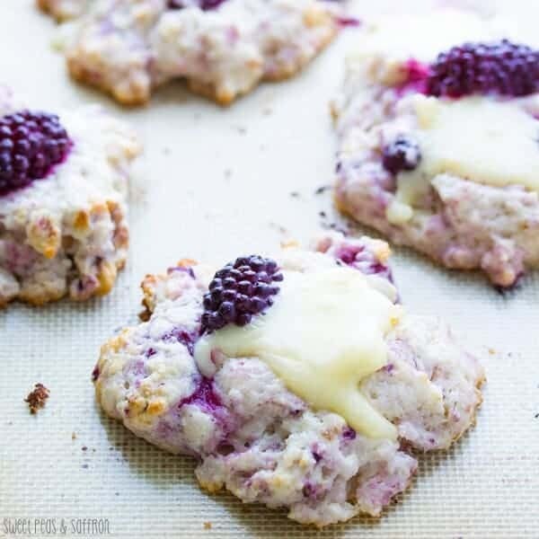 four blackberry scones with walnuts and brie