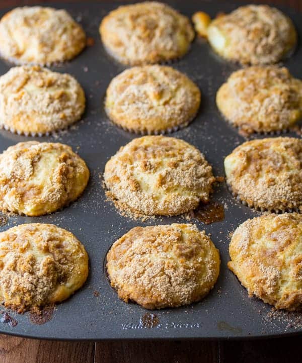 Apple Coffee Cake Muffins in a muffin baking pan after baking