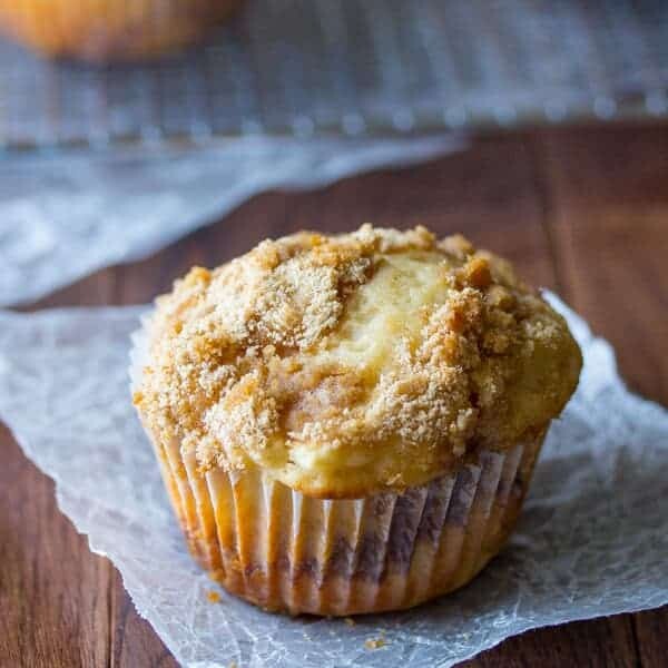 apple coffee cake muffin on parchment