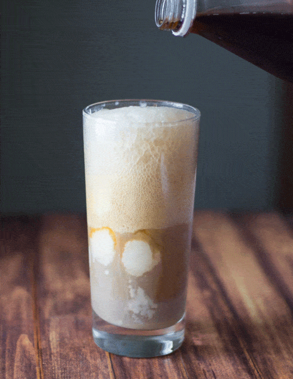 Animated Image (GIF) of Root Beer Float being poured into a tall glass