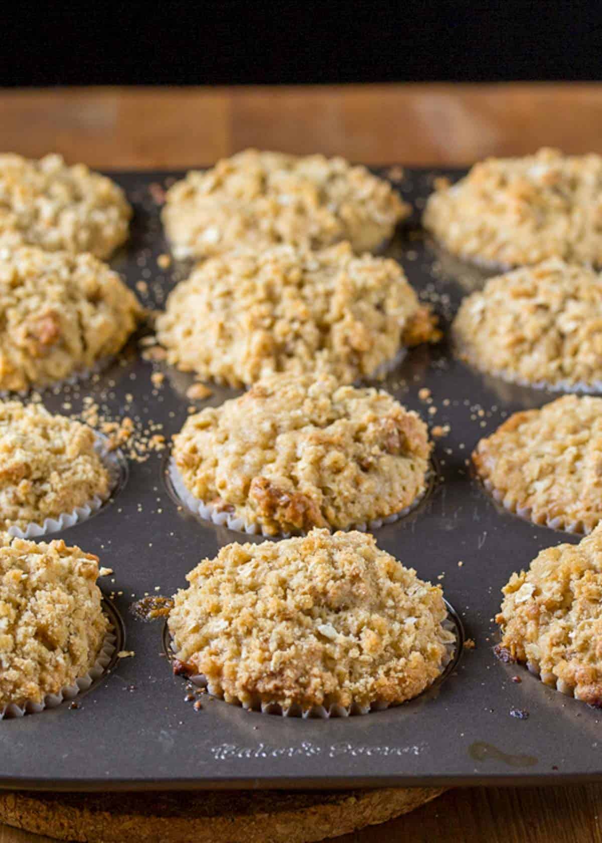 Muffins with a crumb topping in a pan