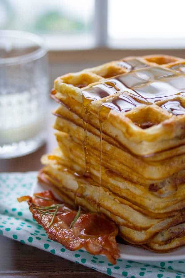 crispy overnight yeast waffles (bacon & rosemary)