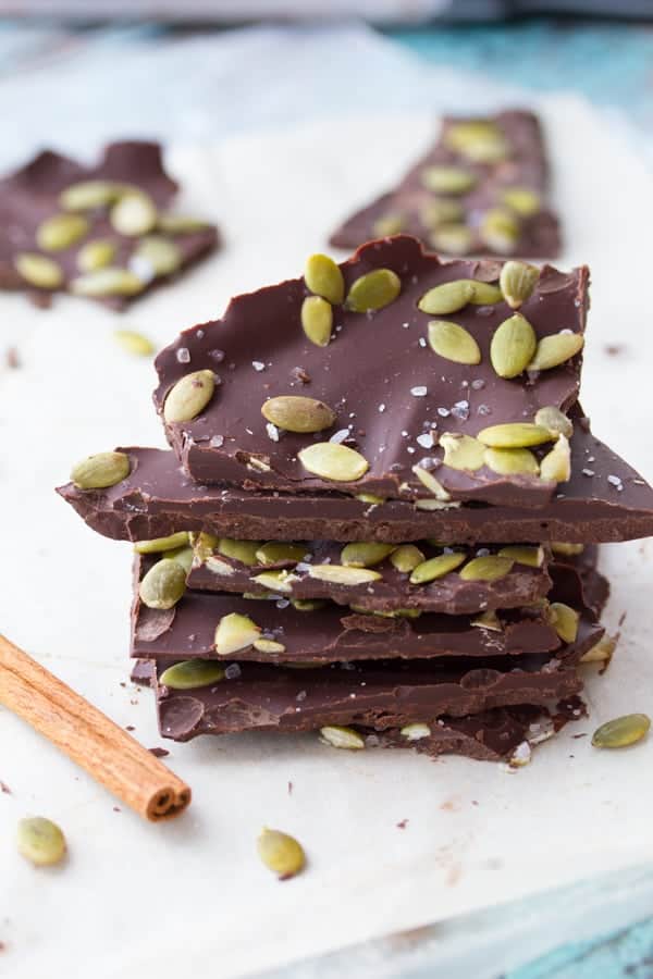 stack of Mexican Chocolate Bark with Pepitas