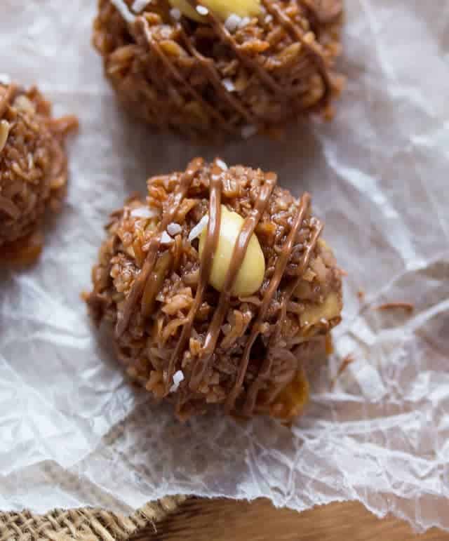 close up view of No Bake Almond Joy Cookies