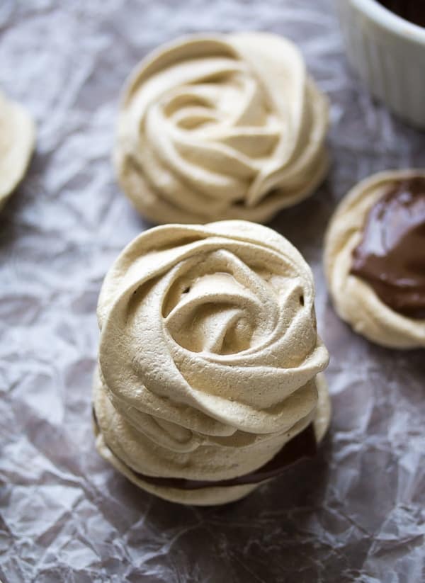 overhead angle shot of stack of meringue cookies