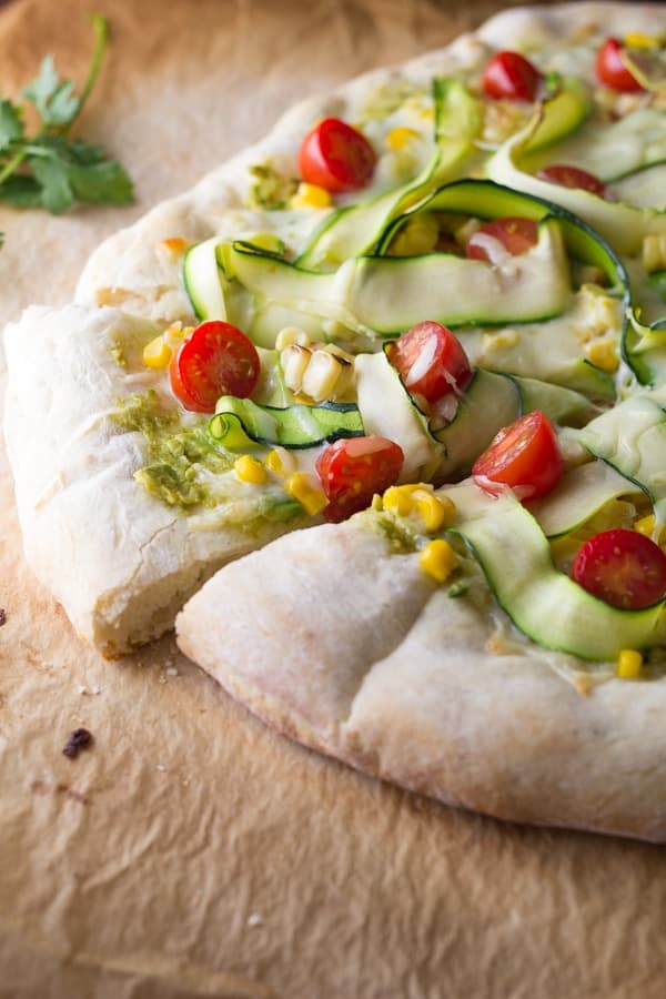 Guacamole Pizza with Corn &amp; Zucchini