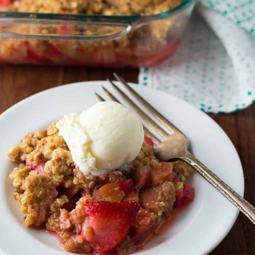 Strawberry Rhubarb Crisp with Oatmeal Cookie Streusel