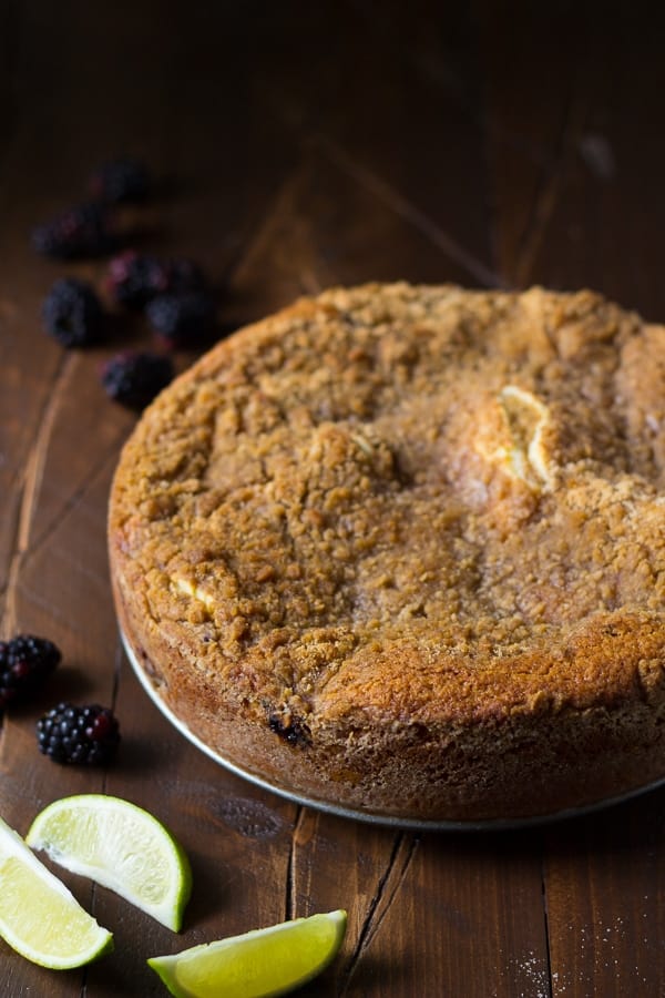 whole Cream Cheese Swirl Blackberry Coffee Cake in springform pan