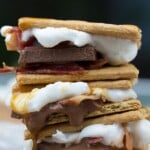 stack of three grilled caramel bacon smores