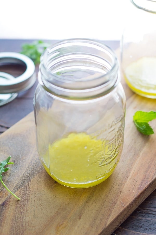 salad dressing in bottom of mason jar