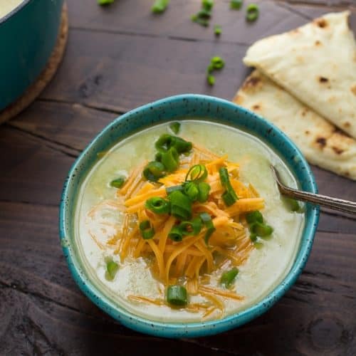 Roasted Poblano Soup With Potatoes And Cheddar | Sweet Peas & Saffron