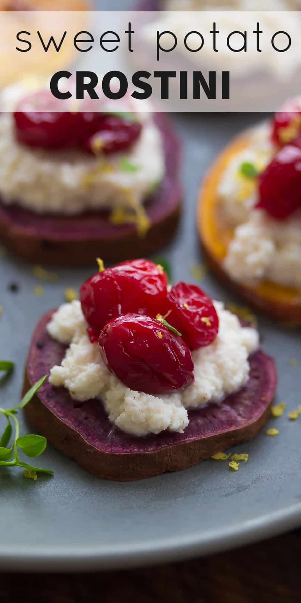 sweet potato crostini on grey plate