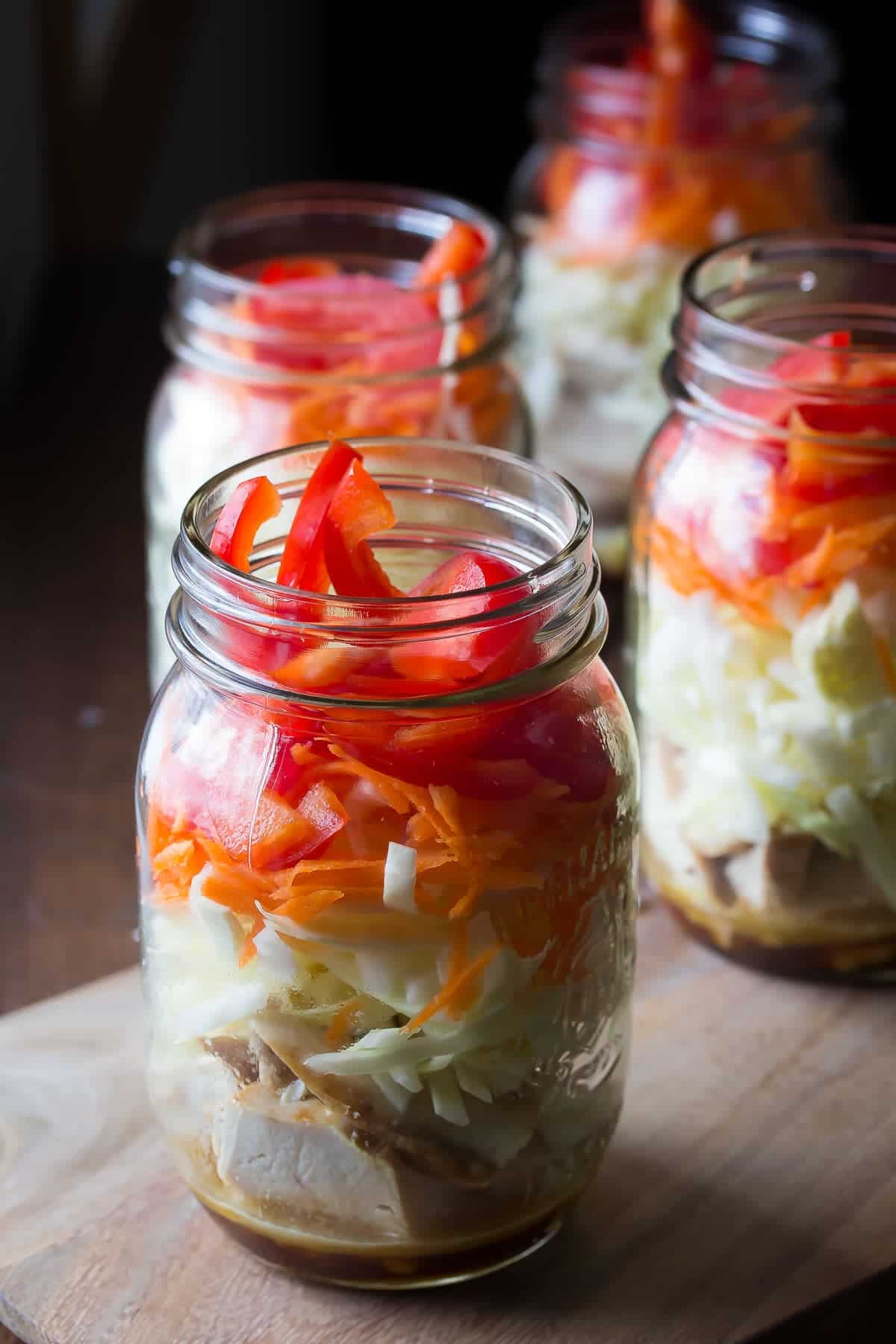 Asian Chicken Mason Jar Salad with Peanut Dressing