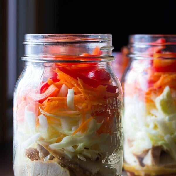 Mason Jar Carrot Noodle Salad w/Sweet Chili Vinaigrette