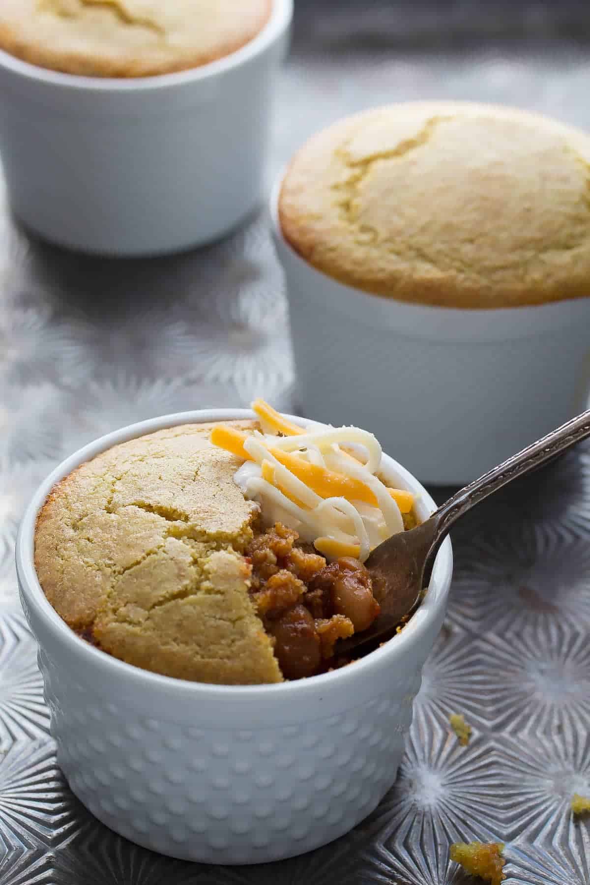 Chili Pot Pies with Cornbread Crust