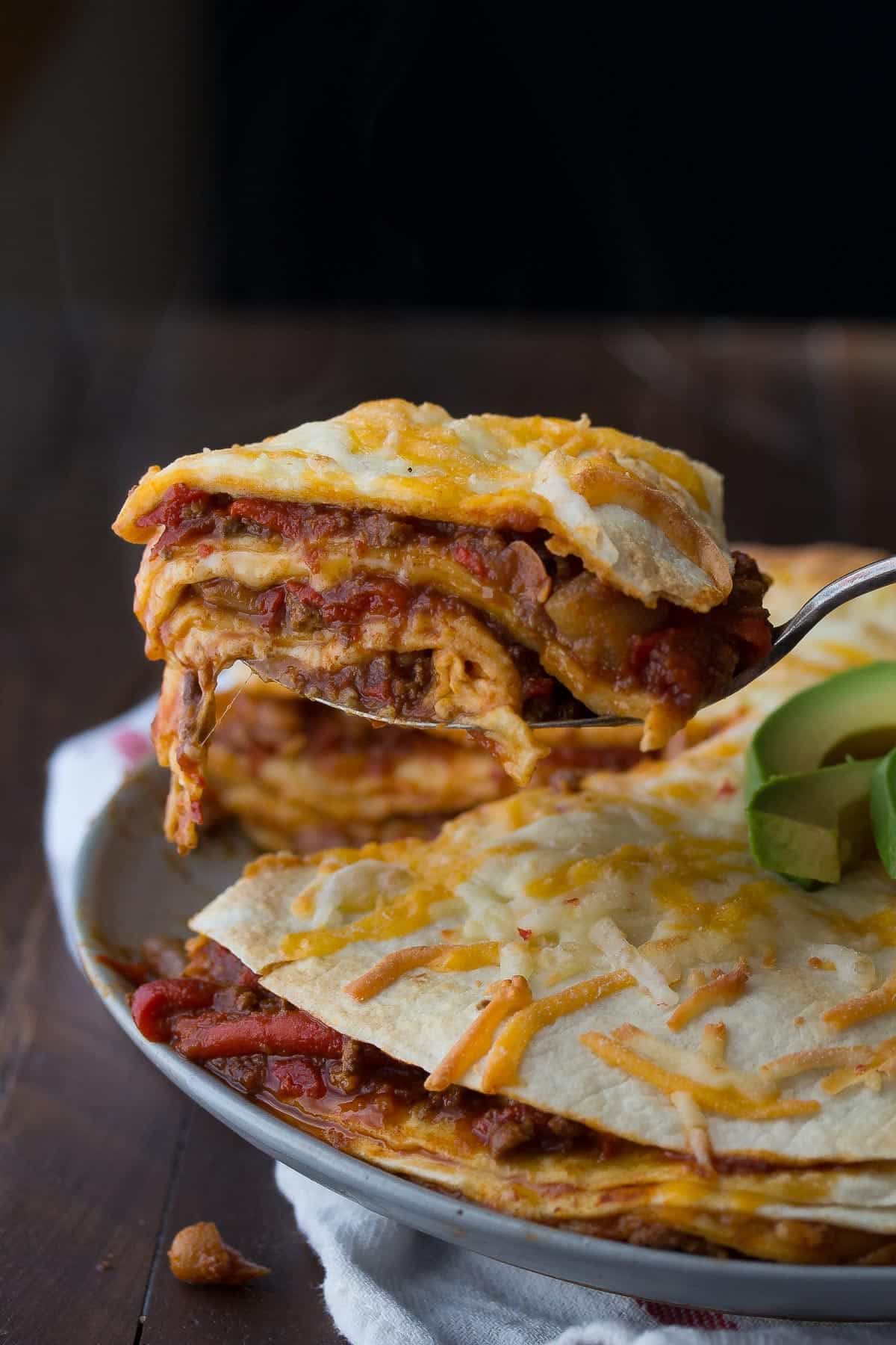 Leftover chili tortilla stacks