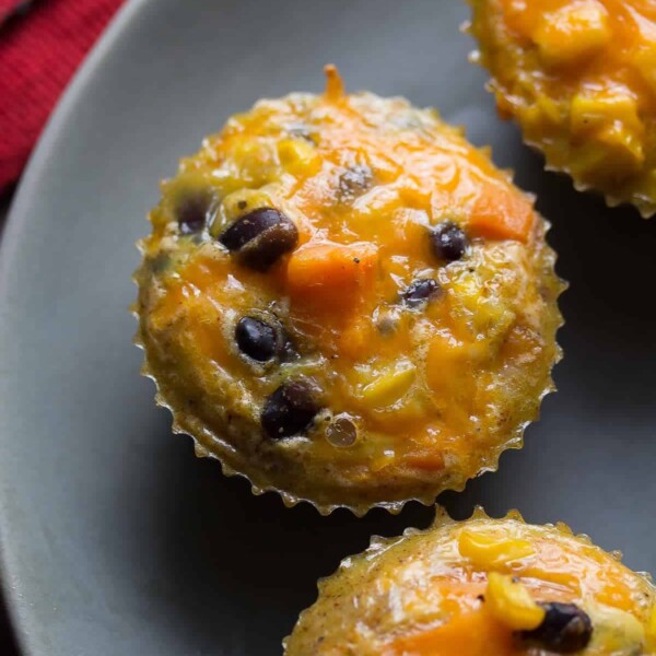 southwestern sweet potato egg muffins on gray plate