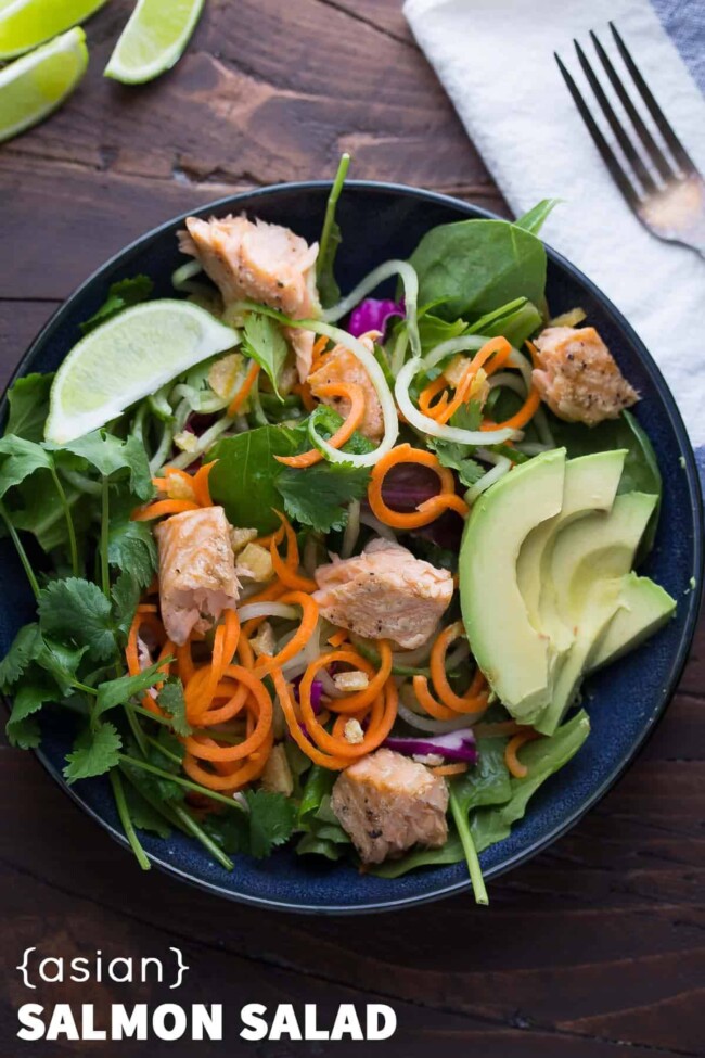 Asian Salad with Salmon, Ginger, and Lime Dressing