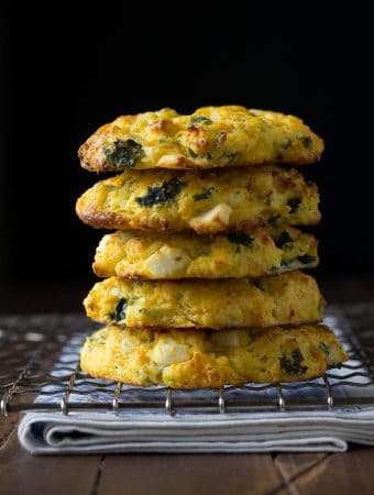 stack of five butternut squash scones with spinach and feta