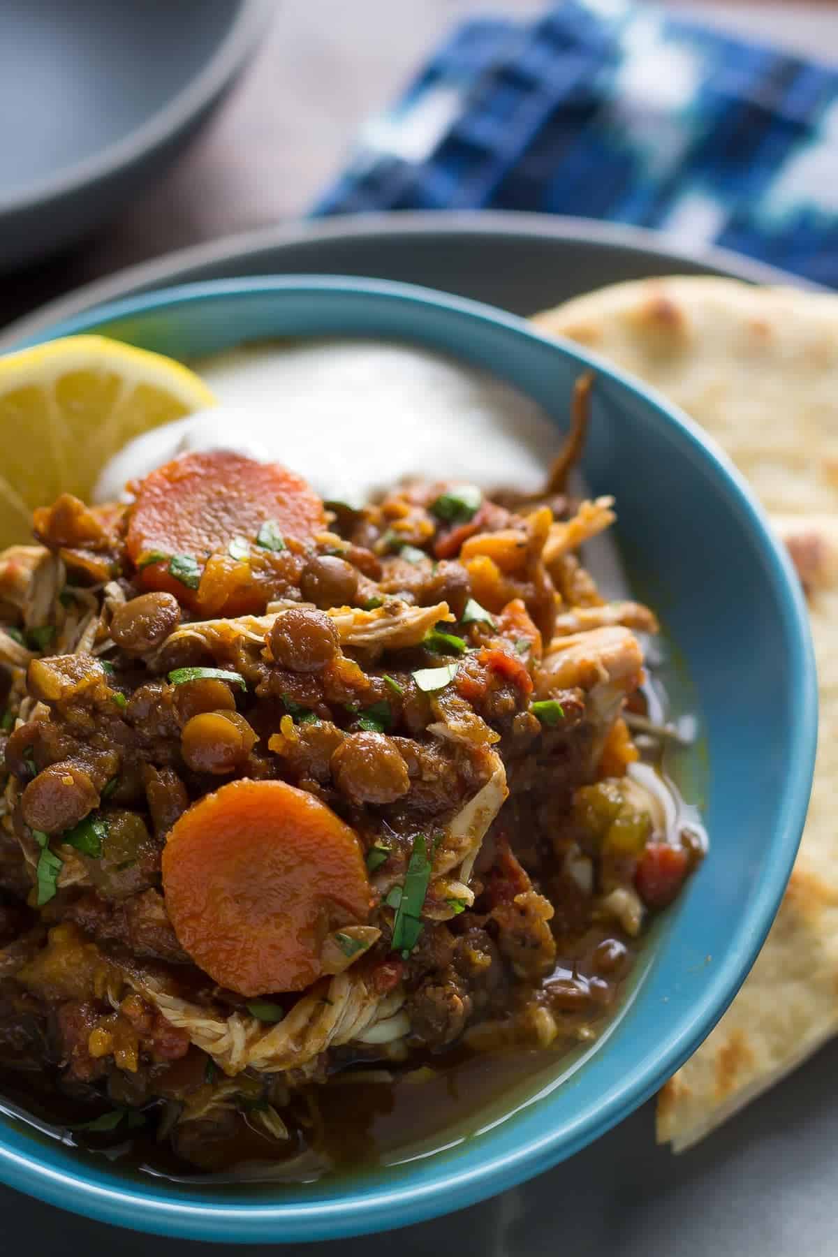 Slow Cooker Chicken & Lentil Ethiopian Stew, made with sweet potatoes and carrots. 