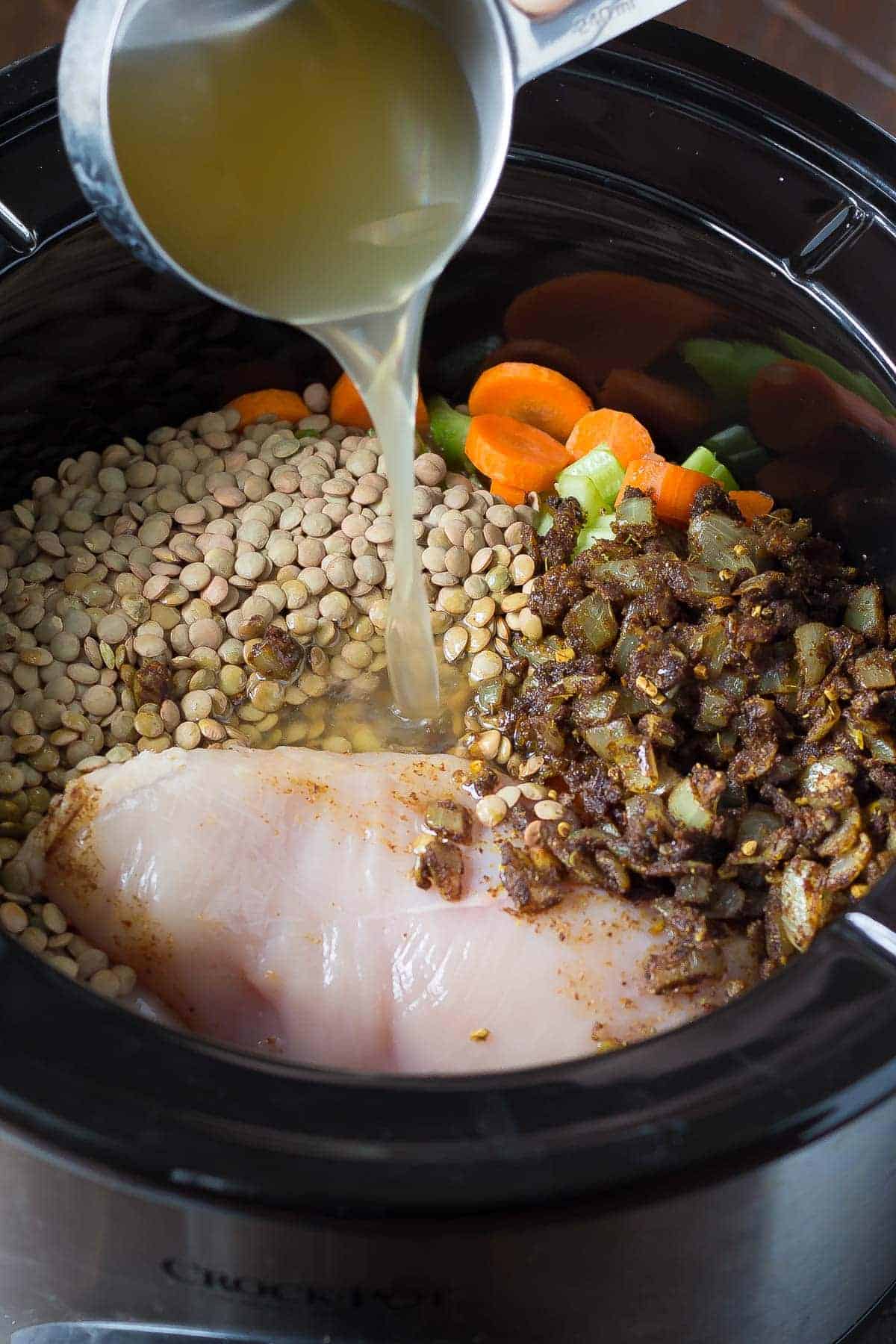 Slow Cooker Chicken & Lentil Ethiopian Stew, made with sweet potatoes and carrots. 