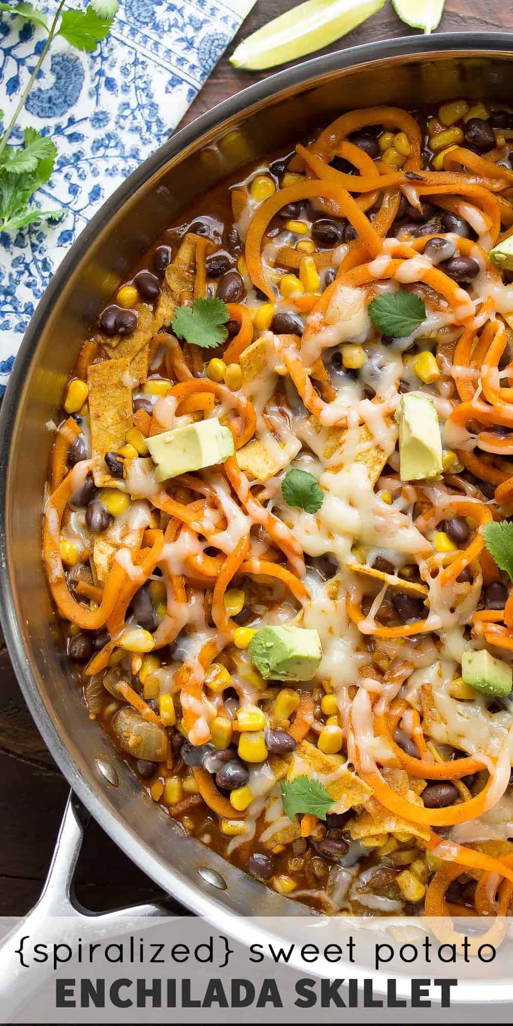 overhead view of sweet potato noodles in a skillet