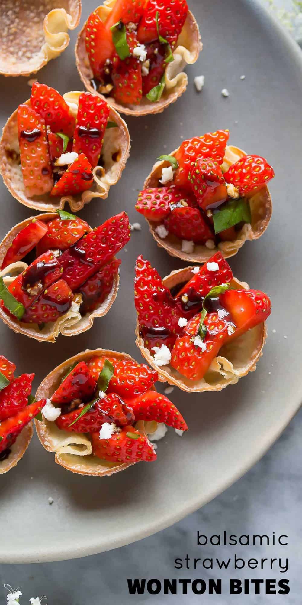 Strawberry Balsamic Bites with Feta and Basil, a lighter make-ahead appetizer option for a party or shower!