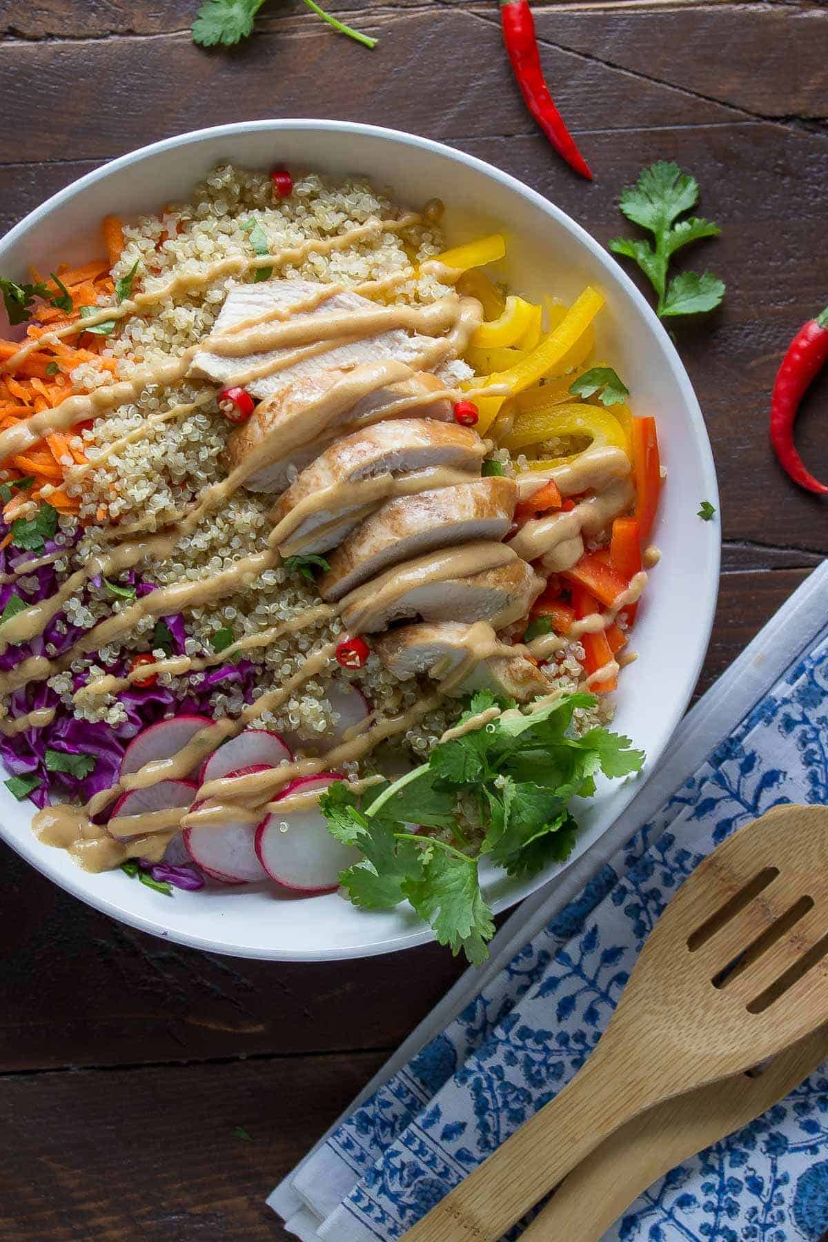 Thai Chicken Quinoa Salad with Peanut Dressing