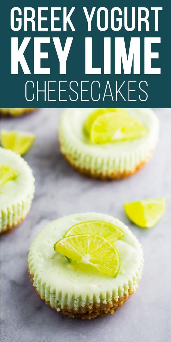 These mini Greek yogurt cheesecakes have a tropical key lime twist! Only 125 calories each, and full of protein to help keep you satisfied! #sweetpeasandsaffron #greekyogurt #lowcalorie #dessert #easter #spring
