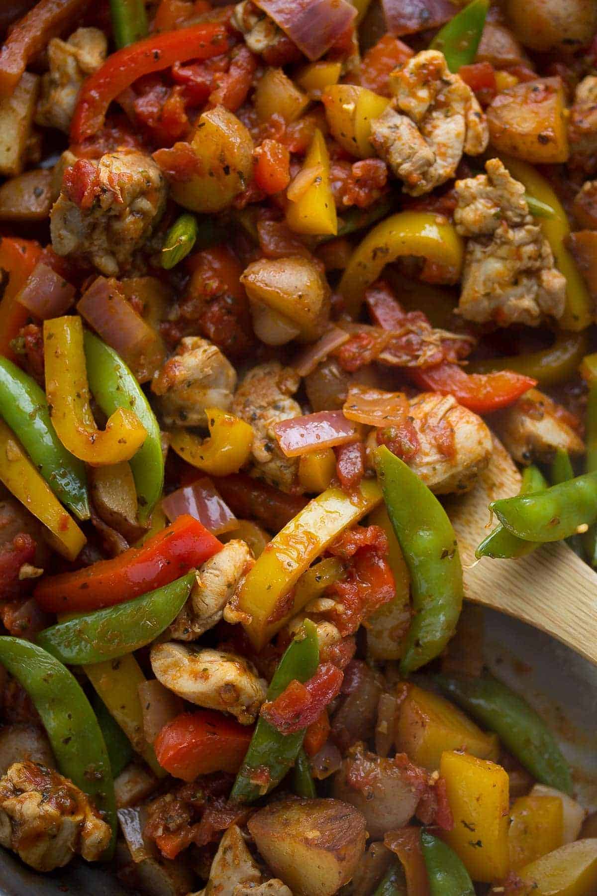 Healthy Chicken Skillet with Cajun Potatoes and Veggies. A one pot, 30-minute dinner recipe!