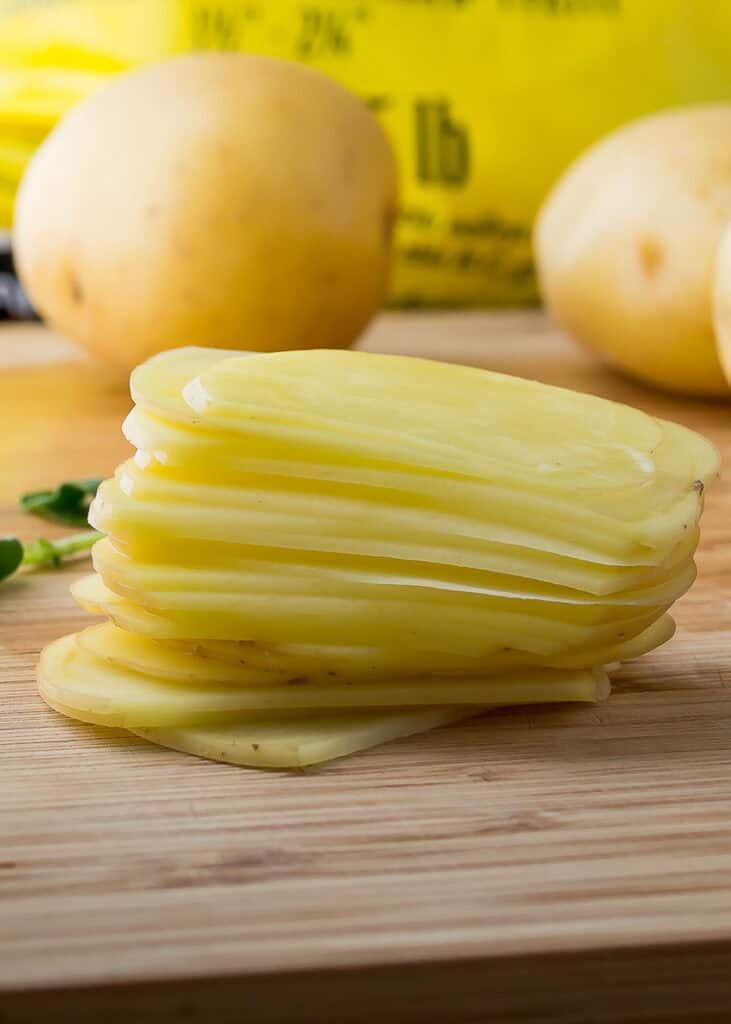 thinly sliced potatoes