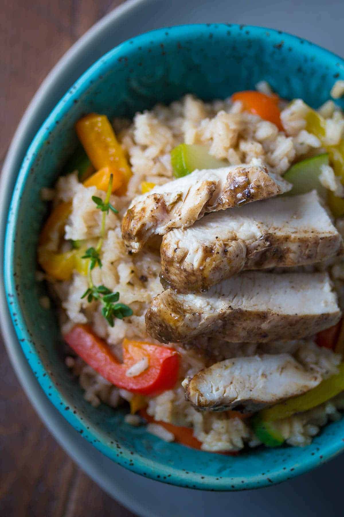 One Pot Caribbean Chicken and Rice, an easy and healthy recipe to get dinner on your table in 45 minutes using one pot!