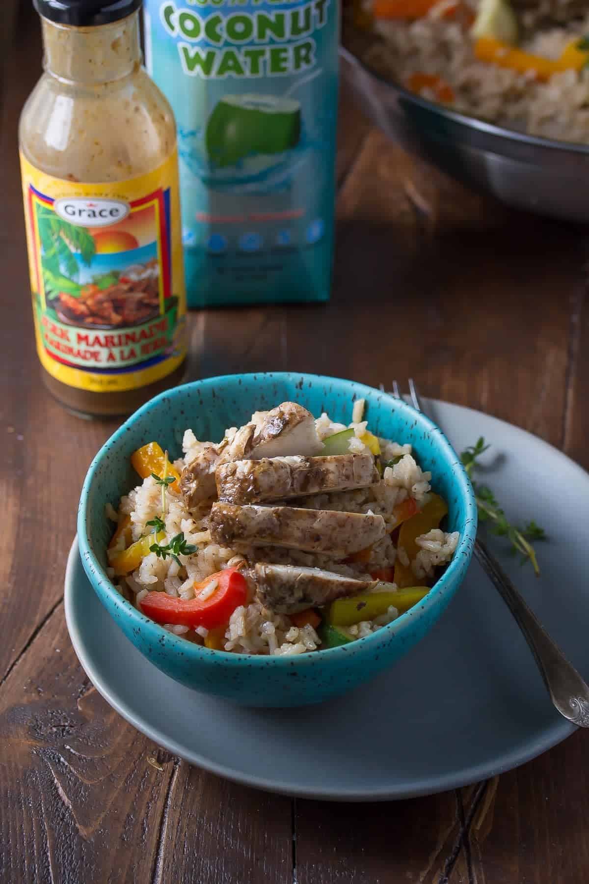 One Pot Caribbean Chicken and Rice, an easy and healthy recipe to get dinner on your table in 45 minutes using one pot!