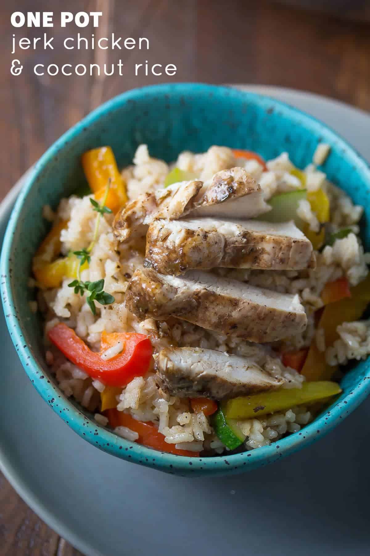 One Pot Caribbean Chicken and Rice, an easy and healthy recipe to get dinner on your table in 45 minutes using one pot!