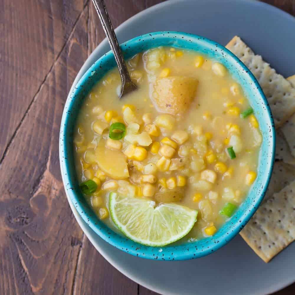 Creamy Slow Cooker Potato Corn Soup (vegan)