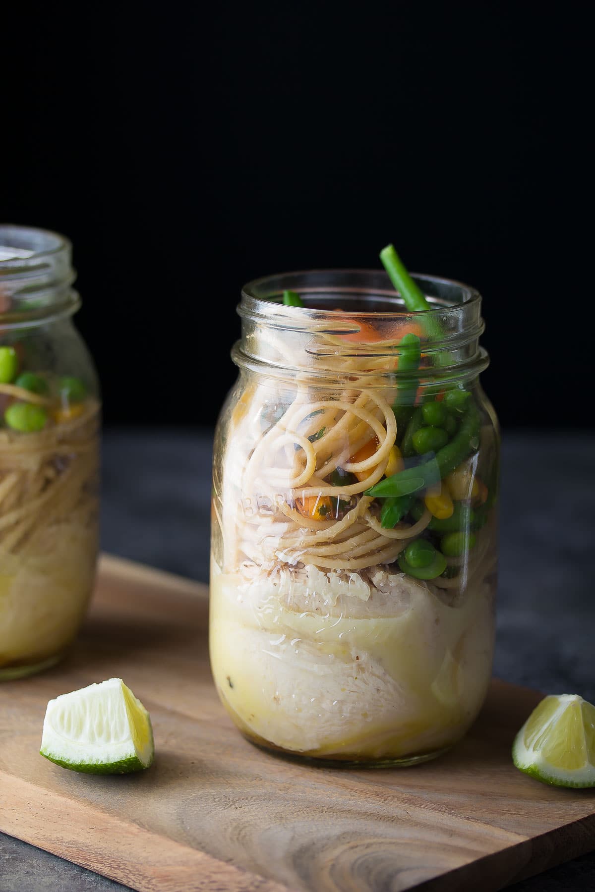 Thai Coconut Instant Noodles in a mason jar- side view