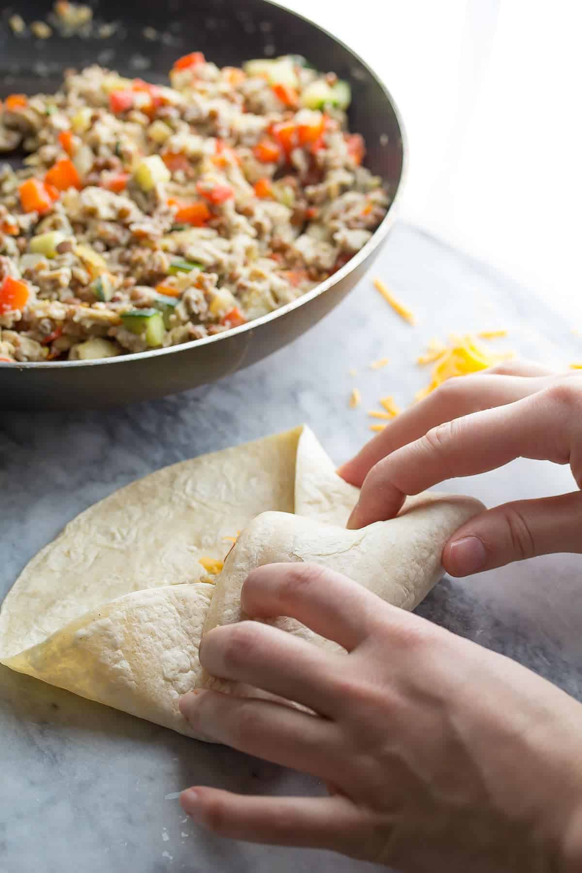 Healthy Breakfast Burritos with Zucchini & Lentils (Freezer), easy to make ahead, freeze and thaw as needed! Super filling and nutritious.