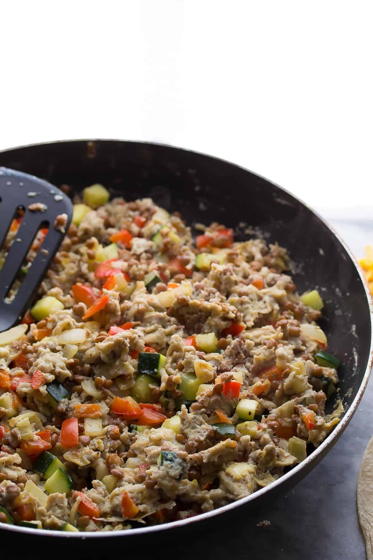 Healthy Breakfast Burritos with Zucchini & Lentils (Freezer), easy to make ahead, freeze and thaw as needed! Super filling and nutritious.