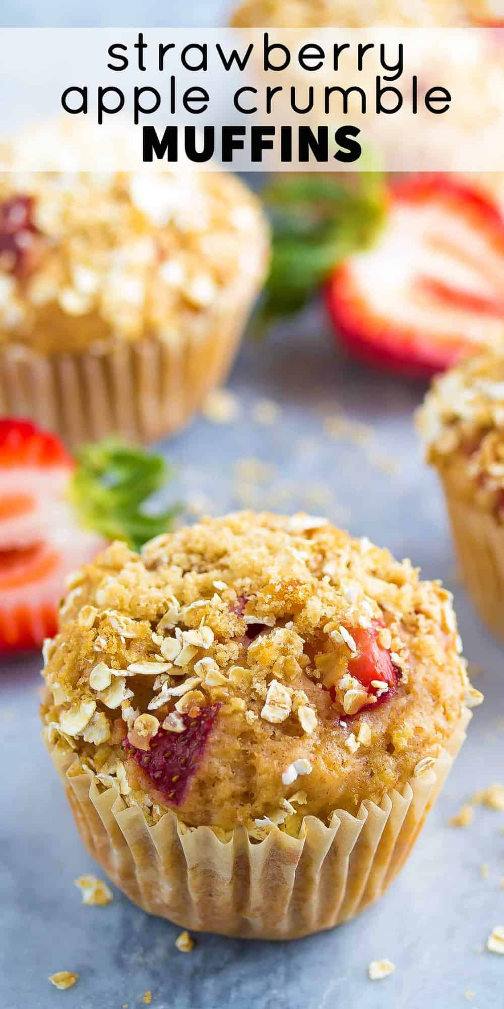 These strawberry apple crumble muffins will satisfy your muffin cravings while keeping things healthy. No butter or oil, half whole wheat flour, and only 140 calories each!