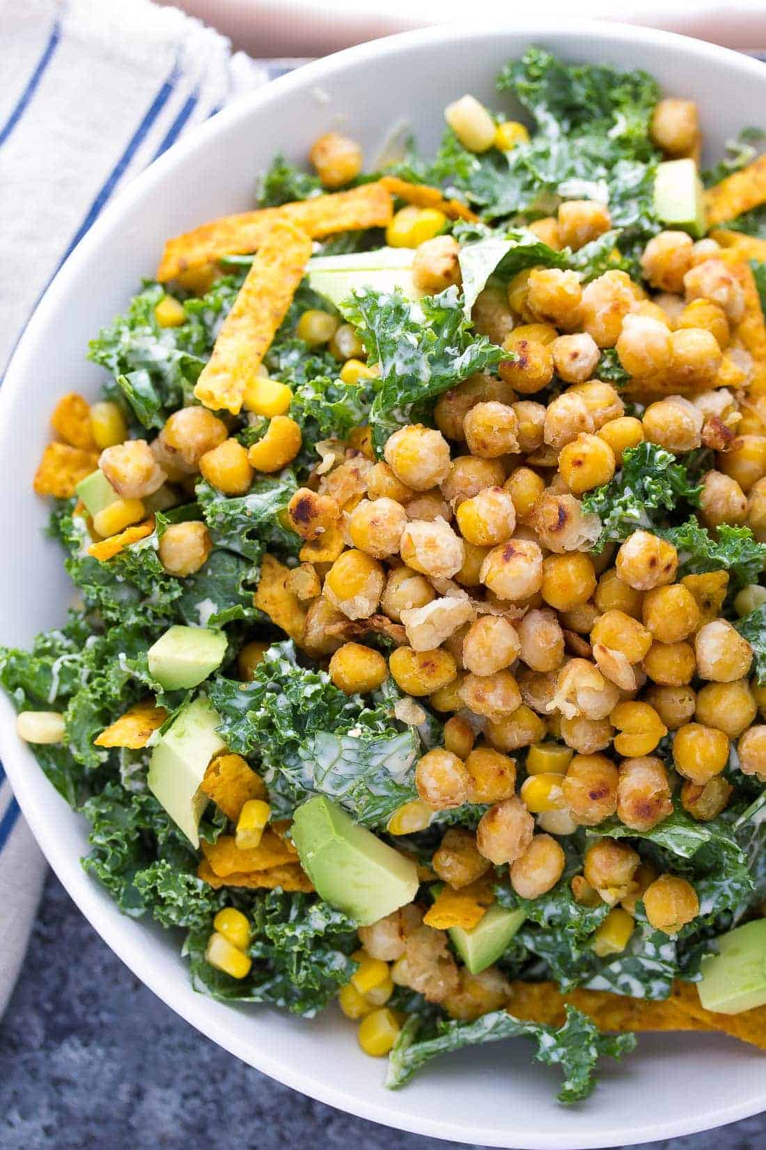 Southwestern Kale Chickpea Salad And Greek Yogurt Caesar Dressing