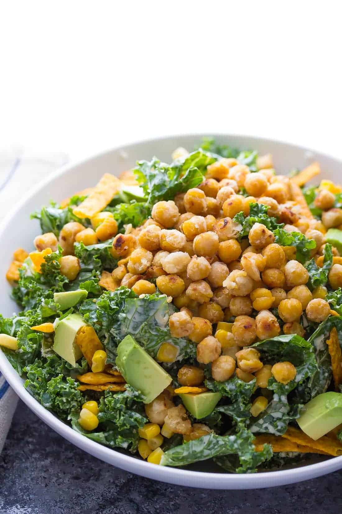 Southwestern Kale Chickpea Salad and Greek Yogurt Caesar Dressing