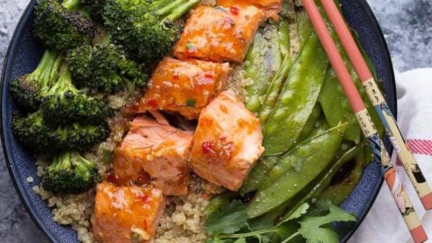 Sweet Chili Salmon Broccoli Quinoa Bowl