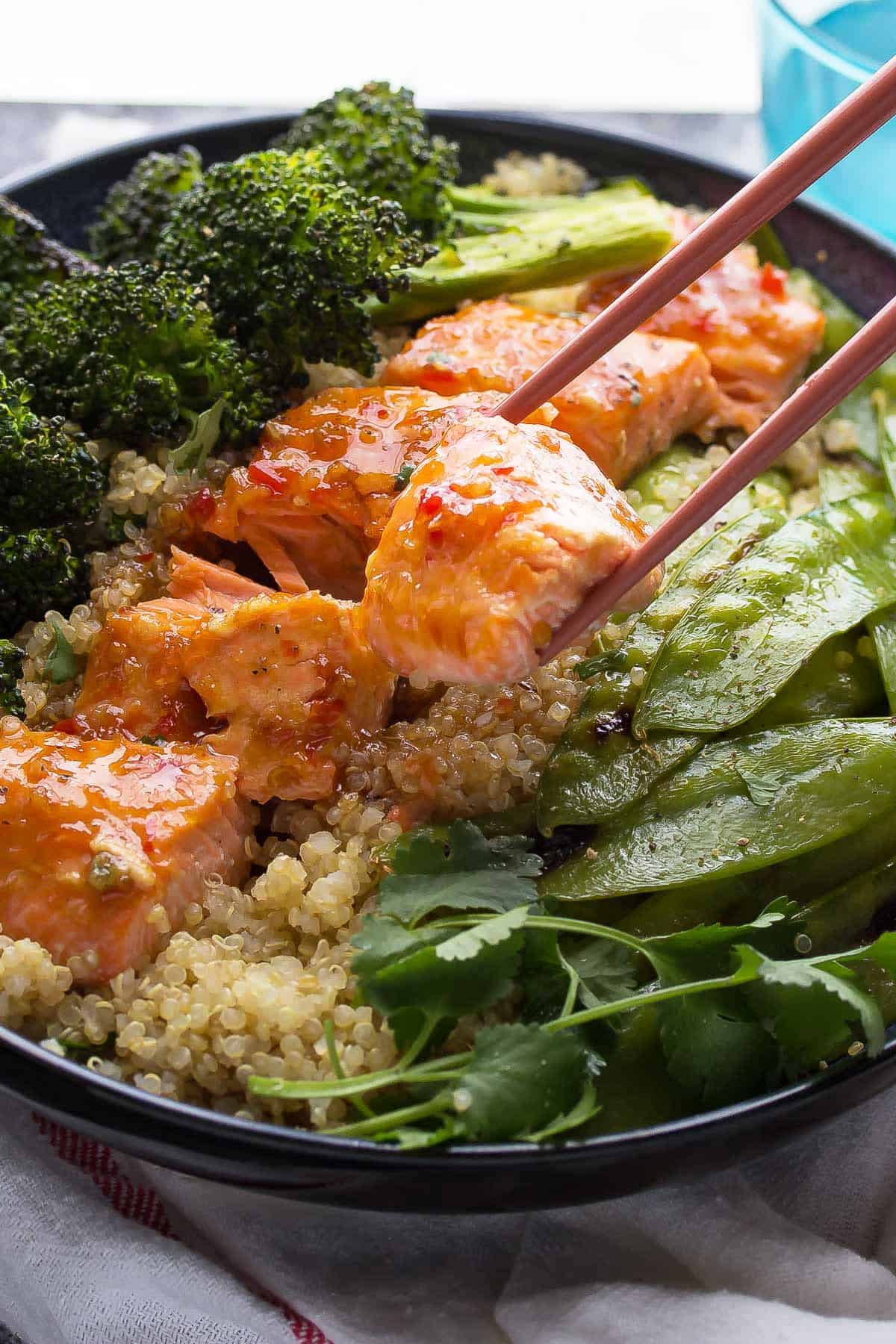 Sweet Chili Salmon & Broccoli Quinoa Bowl