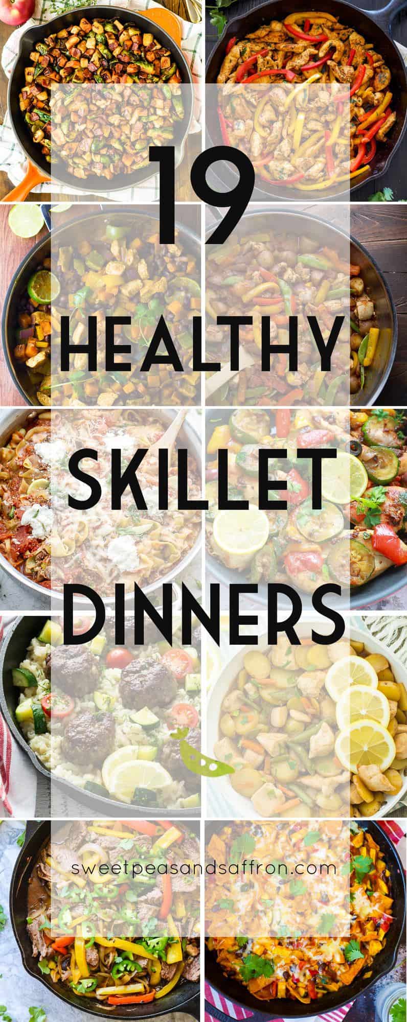 19+ healthy skillet dinners to get dinner on the table quickly and make clean up a breeze! These skillet recipes are made on the stove top so you don't need to turn on your oven. cast iron skillet, one skillet dinner, easy skillet dinner #sweetpeasandsaffron #skillet #onepan #onepot #stovetop #healthy #dinner