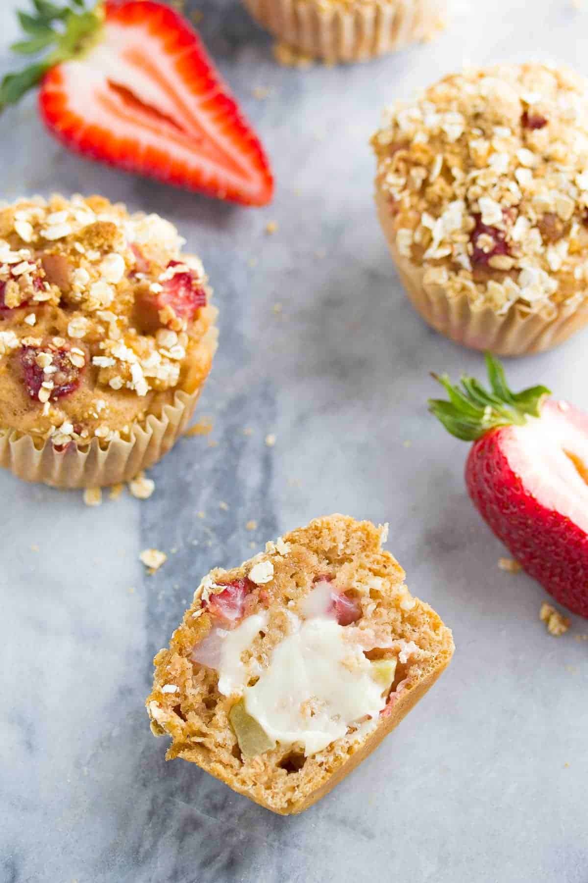 These strawberry apple crumble muffins will satisfy your muffin cravings while keeping things healthy. No butter or oil, half whole wheat flour, and only 140 calories each!