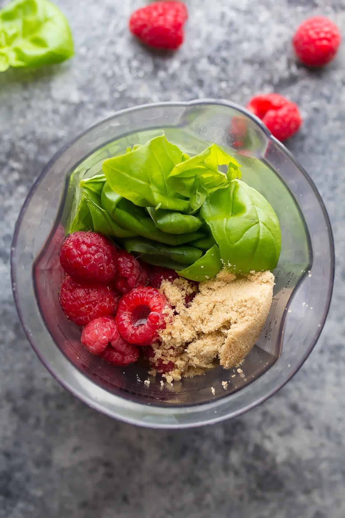 ingredients required to make raspberry vinaigrette in immersion blender jar