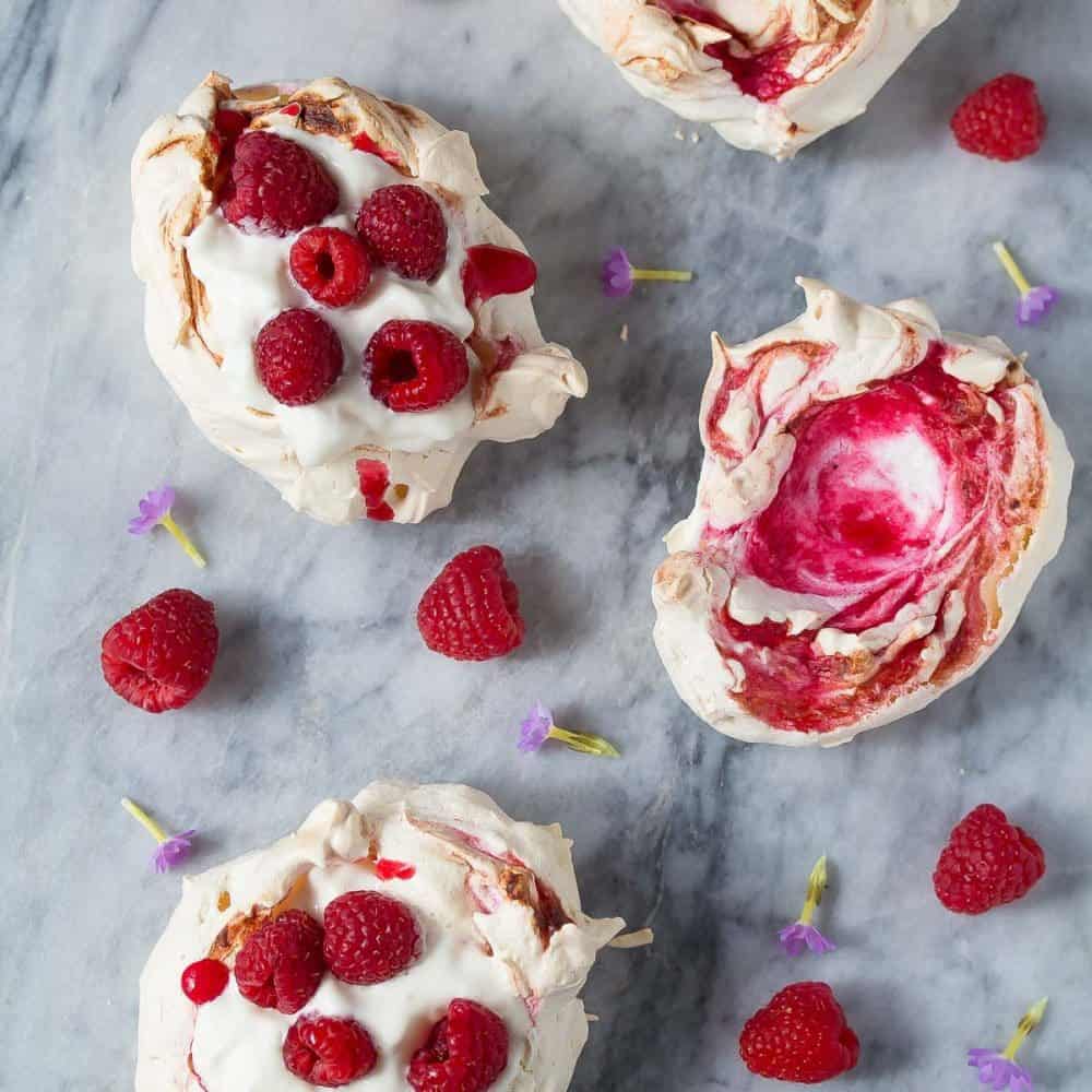 Swirled Raspberry Meringue Nests - Sweet Peas and Saffron